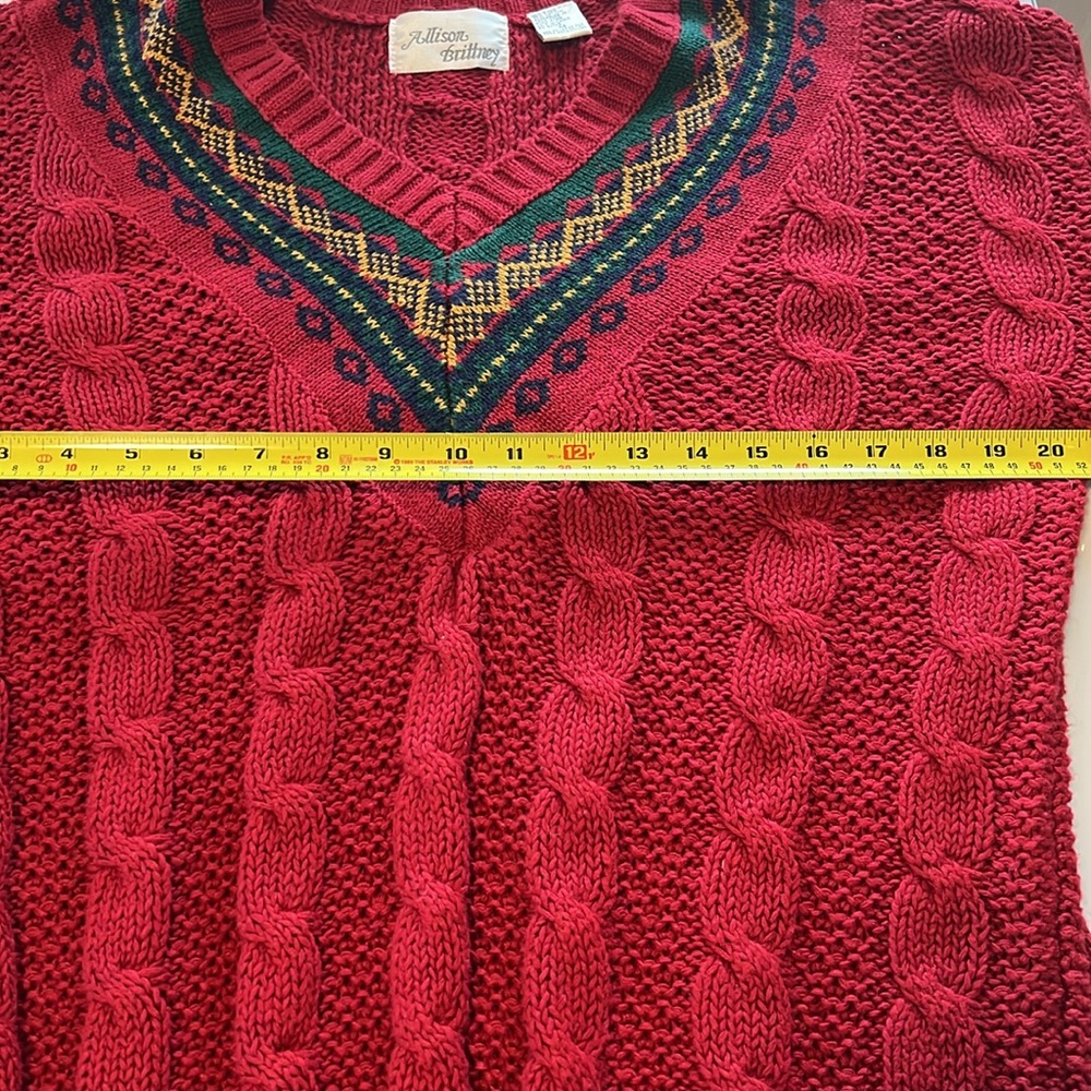 Allison Brittney sweater women size medium‎ chunky cableknit V-neck vintage 90s - Picture 6 of 8